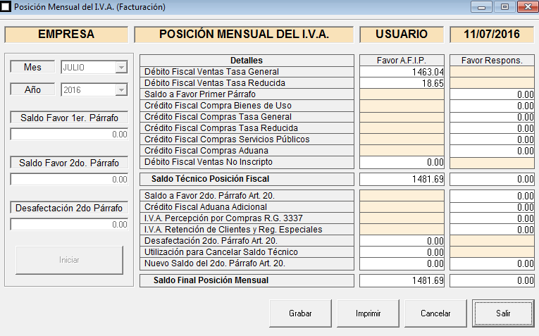 ERP Naitiva - Posicion Mensual del I.V.A.